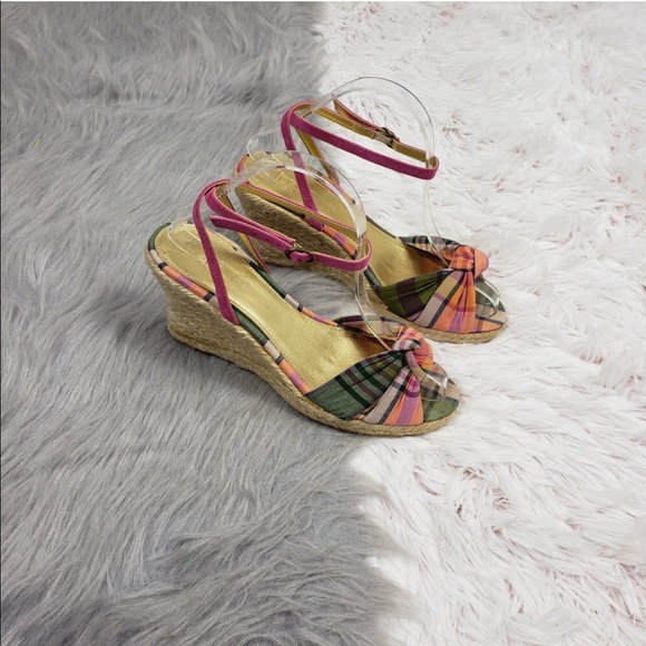 J. Crew madras plaid peep toe espadrille wedge - Picture 3 of 5